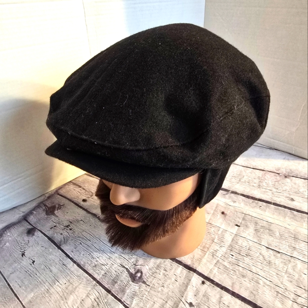 DOCKERS MEN'S WOOL BEND FLAT TOP IVY CAP WITH EARS FLAPS BLACK SIZE L/XLARGE
